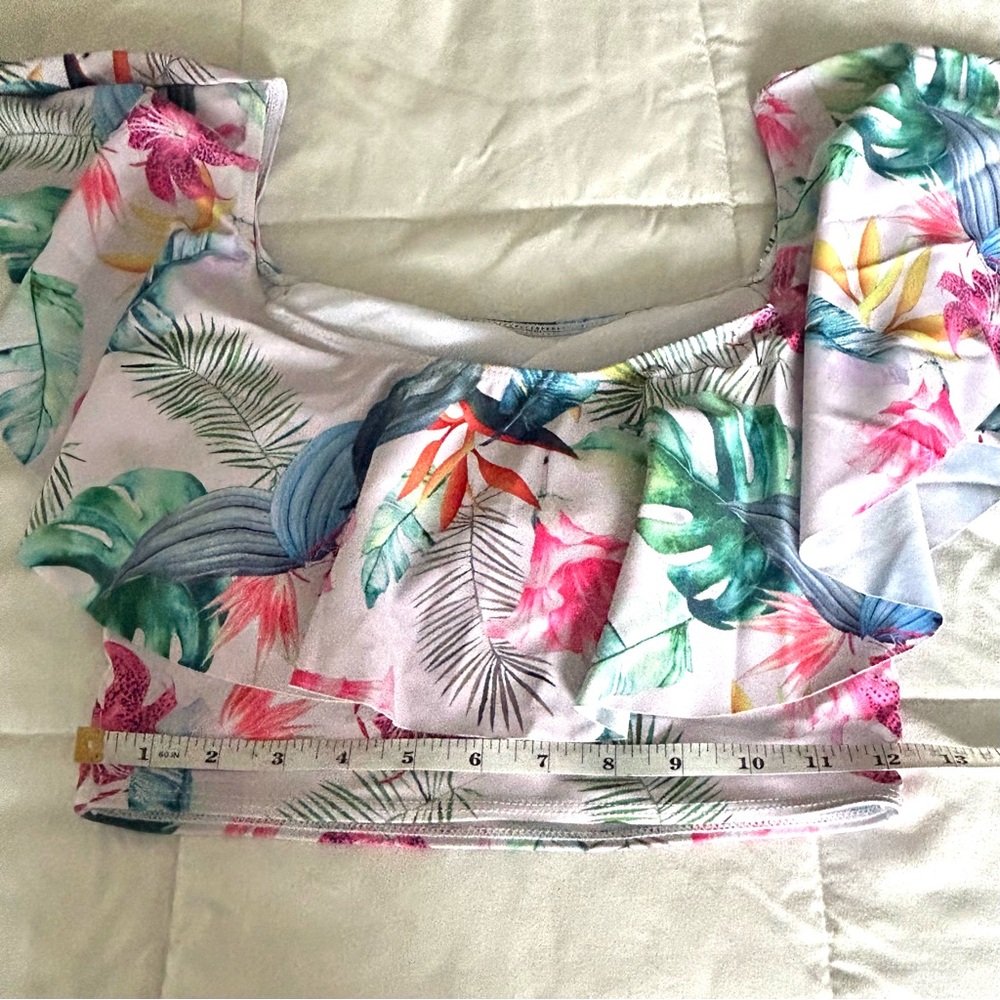 NWT 2 Piece Tropical Swim Suit High waisted Bikini Floral Palm - Picture 12 of 12